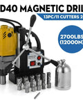 1100W Portable Magnetic Drill Press For Metal Fabrication, includes attachments, 2700 lbs magnetic hold, strong steel cutting.