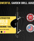 Bulb Planting Auger Bit Three By Seven Inches With Three Eighths Inch Non Slip Hex Drive, image of garden drill in packaging.