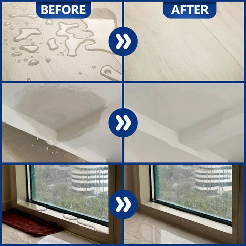 Heavy Duty Clear Waterproof Sealant 35 Ounce Slick Water Based Coating transformation from water damage to sealed surfaces.