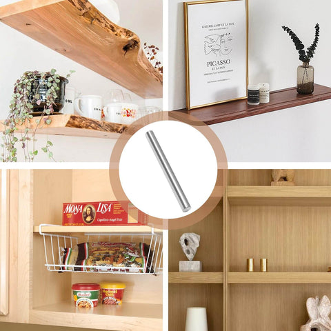 M3 X 30mm Stainless Steel Dowel Pins 50 Pack Heavy Duty Shelf Support Pegs For Cabinets Shelves And Furniture Fixings 304 Stainless Rust Resistant For Indoor Outdoor Use Built To Last displayed with furniture and shelves show various uses.