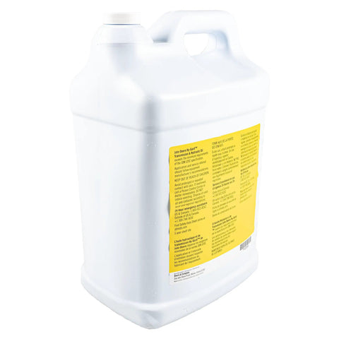 Back view of Hy Gard 2.5 Gallon Twin Pack Hydraulic And Transmission Oil, yellow label, for 5000 Series Tractors, white bottle.