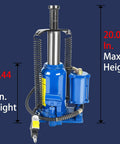 Heavy Duty 20 Ton Pneumatic Air Hydraulic Bottle Jack With Manual Hand Pump For Auto And Truck Repair Lift Blue Tool