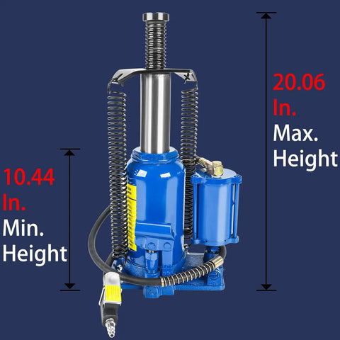 Heavy Duty 20 Ton Pneumatic Air Hydraulic Bottle Jack With Manual Hand Pump For Auto And Truck Repair Lift Blue Tool