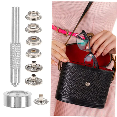 Badass Button Snap Tool Kit For Leather Jeans And Canvas With Sturdy Grommet Fastener Heavy Duty Metal Snaps, repair tools and bag.