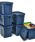 Heavy Duty 18 Gallon Storage Tote Set With Lids And Handles, Stackable Plastic Bins, 6 Pack For Attic Basement Garage Organization