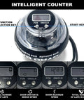 Curaball Hand Exerciser With Gyroscopic Resistance Counter And LED Display Auto Start Wrist Trainer showing counter and display modes
