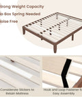 Rock Solid King Platform Bed Frame 14 Inch Profile Genuine Rubber Wood Heavy Duty Slat Support Premium Mattress Foundation No Box Spring Needed Hassle Free Setup Dark Walnut slats with stickers and hook for easy assembly.