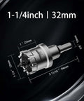 Side view of Mollom 1-1/4in (32mm) carbide hole saw with two pilot bits