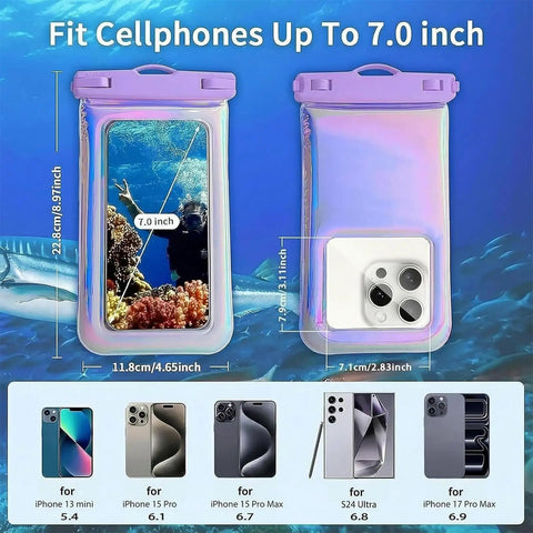 Floatable Waterproof Phone Pouch Case For iPhone 17 16 Pro Max 15 14 13 12 Under 7 Inches IP68 Dry Bag with phone size guide