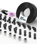 One Quarter Inch OD Polyurethane PU Pneumatic Air Hose Tubing Kit 32.8 Feet 10 Meter 25 Pack With Unions Elbows Y Splitters Tees And Male Fittings Heavy Duty Air Brake Line Tubing For Compressed Air Systems
