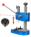 Built Tough Half Ton Manual Press Heavy Duty Iron Desktop Arbor Tool With Spring Assisted Lever For No Sweat Shaft Installation and Smooth Shop Bench Upgrades with red lever and adjustable base.