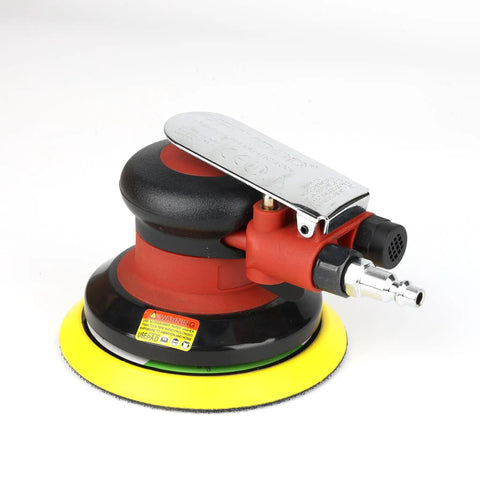 5 Inch Air Random Orbital Sander With 12000 RPM Beast Performance, 3/16 Inch Orbit, red and black pneumatic tool on white background