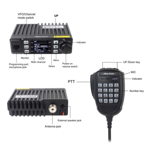 Mini Size Dual Band Car Radio Transceiver AT 779UV VHF UHF Two Way Radio For GMRS Amateur Use front view with microphone details