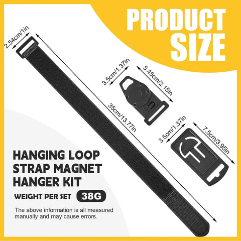 Two Sets Magnetic Hanging Strap Kit For Multimeters And Instruments With Durable Reusable Magnets Fits Most Models Great For Techs DIYers Field Work And Shop Use Keeps Your Gear Organized And Ready To Go, showing product size details.