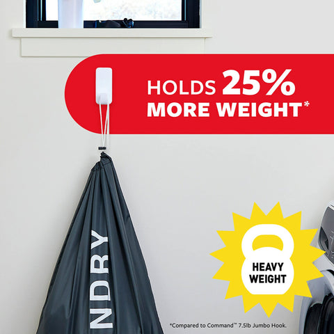Ten Pound Extra Large Heavyweight Wall Hooks With Adhesive Strips Two Hooks And Six Strips holding laundry bag