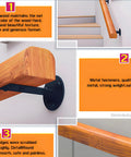 Premium Solid Wood Stair Handrail 2 Foot Wall Mounted Guardrail close-up of natural wood texture and metal bracket detail.