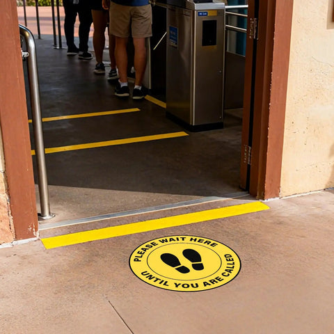 10 Pack Please Wait Here Until You Are Called Sign 12 Inch Square Vinyl Floor Sign Peel And Stick Weatherproof Waiting Area Decor For Social Distancing Strong Adhesive Durable And Easy To Apply on floor near queue