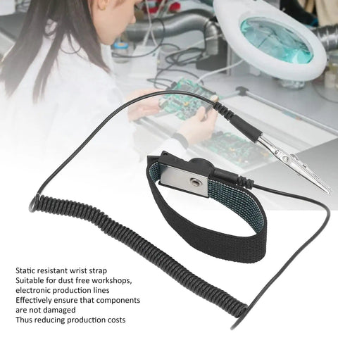 Adjustable Anti Static Wrist Strap ESD Bracelet For Electronics Repair And Phone Fixes On The Job with tools in background.