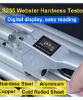 Portable Digital Webster Hardness Tester For Aluminum Alloy Metals Plug And Play Quick Test Multi Unit Converter showing digital screen with readings