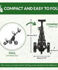Compact and folded view of Ultra Lightweight Aluminum 3 Wheel Golf Push Cart With Quad Fold Frame EVA Wheels.