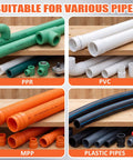 ElaraBerry 4 In One Water Pipe Wrench And Threader Tool Kit For 1/2 3/4 And 1 Inch Pipes includes various pipe types like PPR, PVC, MPP, and plastic.