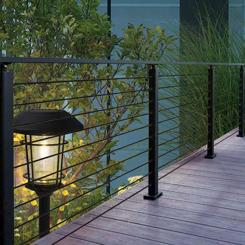 Outdoor deck with One Eighth Inch Stainless Steel Wire Rope For Cable Railing Hardware Kit In Black T316 Marine Grade 200 Foot Length