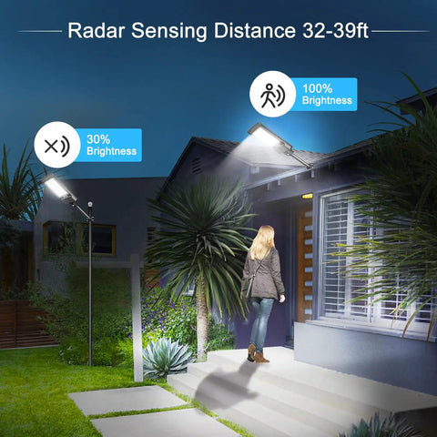 Solar Street Light With Dusk To Dawn Sensor, Motion Sensor, Remote Control illuminating house entrance at night
