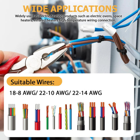 Front view of ceramic wire nuts set, 70pcs, three sizes (S/M/L) for high-temperature oven/heater wiring.