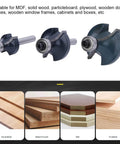 Hot New 3 Piece 1/4 Inch Shank Carbide Router Bit Set With Bearing Guide showcasing router bits ideal for chamfering on various woods.