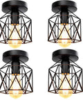 Four All Black Rustic Industrial Farmhouse Flush Mount Ceiling Light Fixture With E26 Socket UL Listed For Entryway Hallway Bedroom