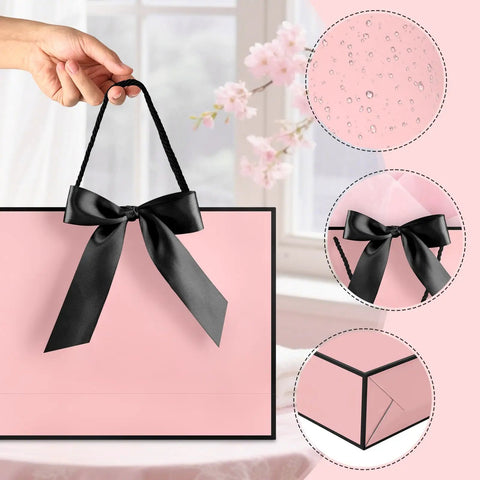 Medium Gift Bag With Handles For Every Occasion, 12.6x9.8x4.3 Inches Black Pink Gift Bag Includes Two Tissue Papers And One Card
