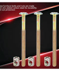 10 Pack M6 Carbon Steel Furniture Bolts With Barrel Nuts And Dowel Connectors 80mm Long Galvanized Heavy Duty Fasteners