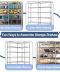 Tough As Nails Heavy Duty Wire Shelving Units, 3 Pack Kickass Adjustable Metal Storage Racks showcasing linear and corner setups.