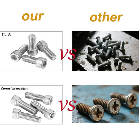 Comparison of 25 Pack 304 Stainless Steel Socket Head Cap Screws 4 40 Thread By 1 1/8 Inch Long versus inferior screws.