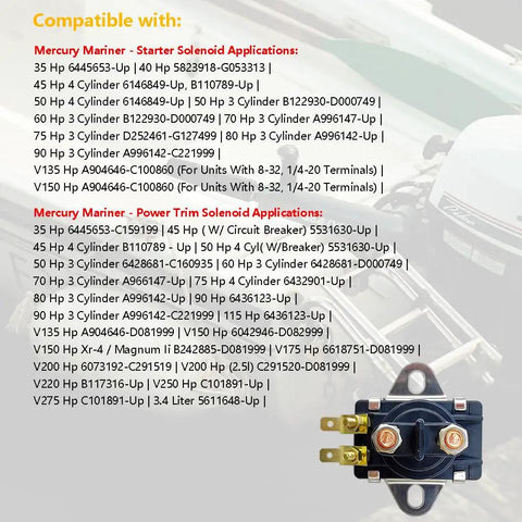 12V Marine Starter Solenoid Relay Plug And Play Power Tilt Trim For Tough Outboard And Stern Drive Jobs, product compatibility list background
