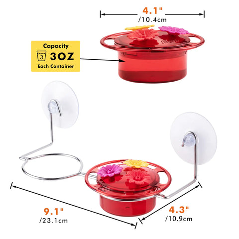 Window Hummingbird Feeder With Strong Suction Cup For Outdoors Bee Proof Feeding Ports And Stainless Steel Base 3Oz Capacity Mini