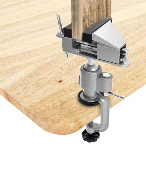 Two Pack 3 Inch Universal Tabletop Clamp Vise With 360 Degree Rotation And 45 Degree Tilt on wooden work surface