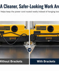 Kick Ass Screw Mount Power Cable Bracket For Dewalt DW735 Woodworking Planer illustrating clean cord routing comparison.