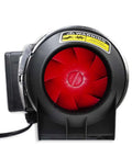 Three Inch Inline Booster Duct Fan With Speed Control, front view showing red blades for ventilation and smoke extraction.