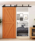 Heavy Duty Barn Door Hardware Kit For Indoor Sliding Doors With Ceiling Rail System And T Shape Rollers installed view