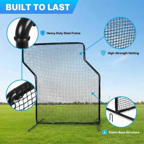 Baseball Z Screen Heavy Duty 7x5ft Portable Pitching Screen with steel frame and durable netting for batting cages and fields.