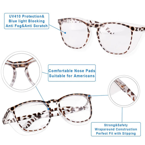 Four Pack Anti Fog Safety Glasses With Side Shields For Women Nurses Protective Eyewear Anti Scratch Dust Pollen Blue Light Blocker Goggles