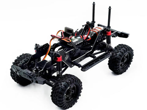 Built Different 1/18 Scale Brushless Rc Truck Crawler Rtr matte green painted shell showing chassis, portal axles, and steel core gears.
