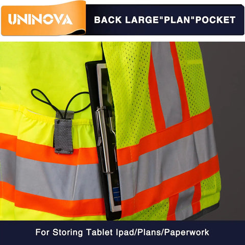 Surveyor Safety Vest With Reflective Strips ANSI Class 2 High Visibility Construction Work Vest With Pockets