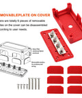 Heavy Duty 300 Amp Bus Bar Box With Nickel Plated Brass Conductors and Four M8 Terminals showing removable plates and mounting screws.