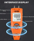 Digital Manometer For Air And Gas Pressure Testing With Dual Port Differential Gauge, 11 Units, Pro Grade Accuracy