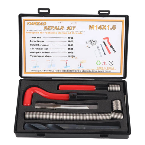 15 Piece Helicoil Thread Repair Kit For Automotive Use M14x1.5 Stainless Steel Thread Inserts in compact case