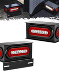 Two Pack Trailer Light Boxes Kit With 6 Inch Oval LED Tail Lights And 2 Inch Red Round Marker Lights, Heavy Duty Rust Resistant Steel