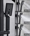 UMJIGF Matte Black Shower System with Cold and Hot Water Shower Faucet Set Multifunction Single Handle Shower Combo Set with Shower Head, 3 Spray Handheld Shower, Rotating Tub S showcasing handheld shower nozzle with rain, pulse, and mixer modes.