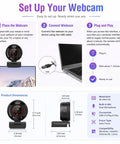 Set up guide for Straight Fire 4K Webcam For PC With Smooth PDAF Autofocus And Built In Mic That Slaps, showing connection steps and dimensions.